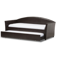 Baxton Studio London-Brown-Daybed London Back Sofa Twin Daybed with Roll-Out Trundle Guest Bed
